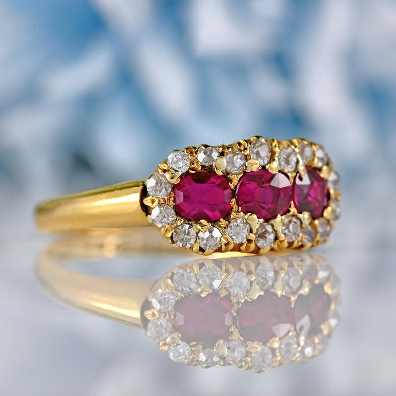 Ellibelle Jewellery Antique Ruby & Diamond 18ct Gold Cluster Ring - Chester 1901