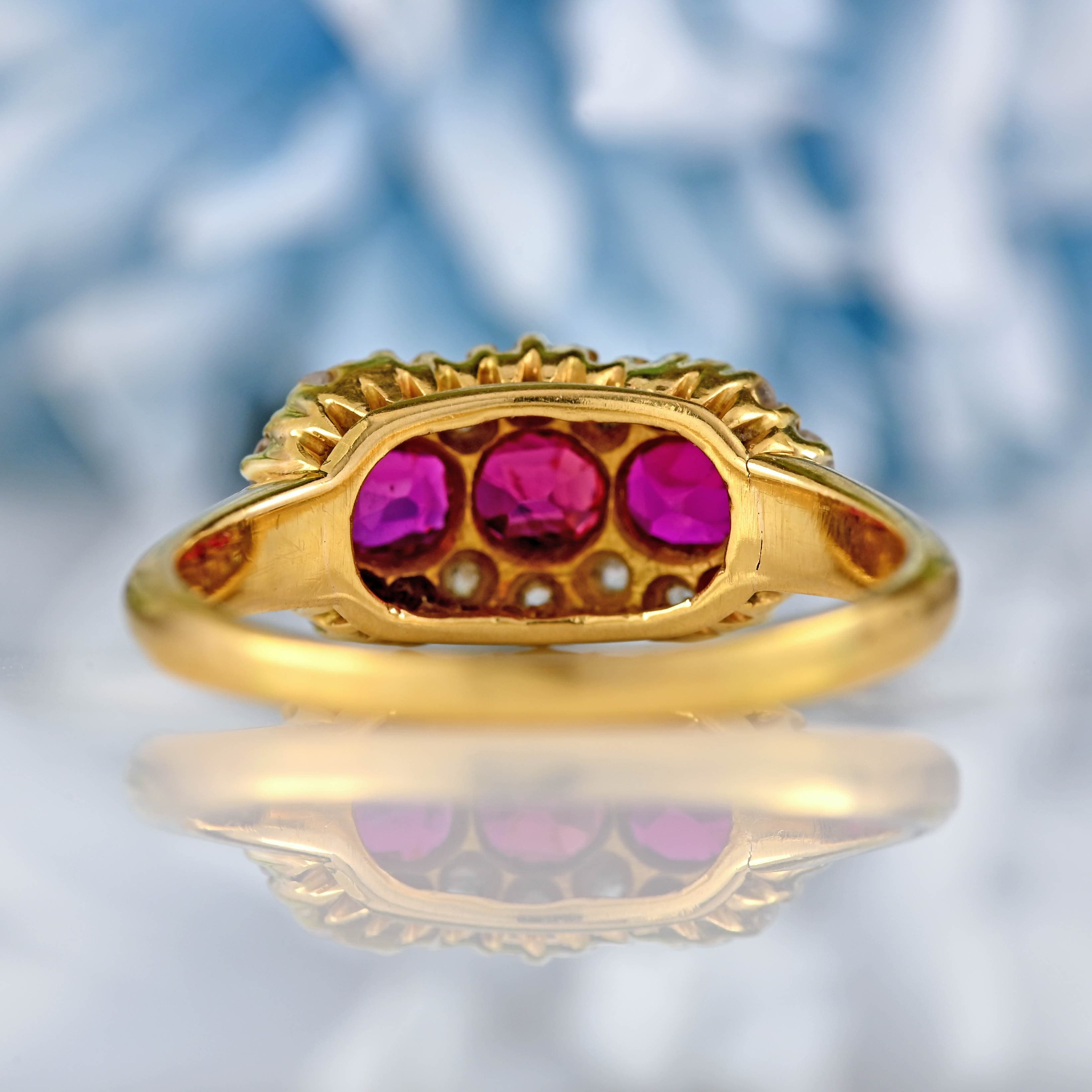 Ellibelle Jewellery Antique Ruby & Diamond 18ct Gold Cluster Ring - Chester 1901