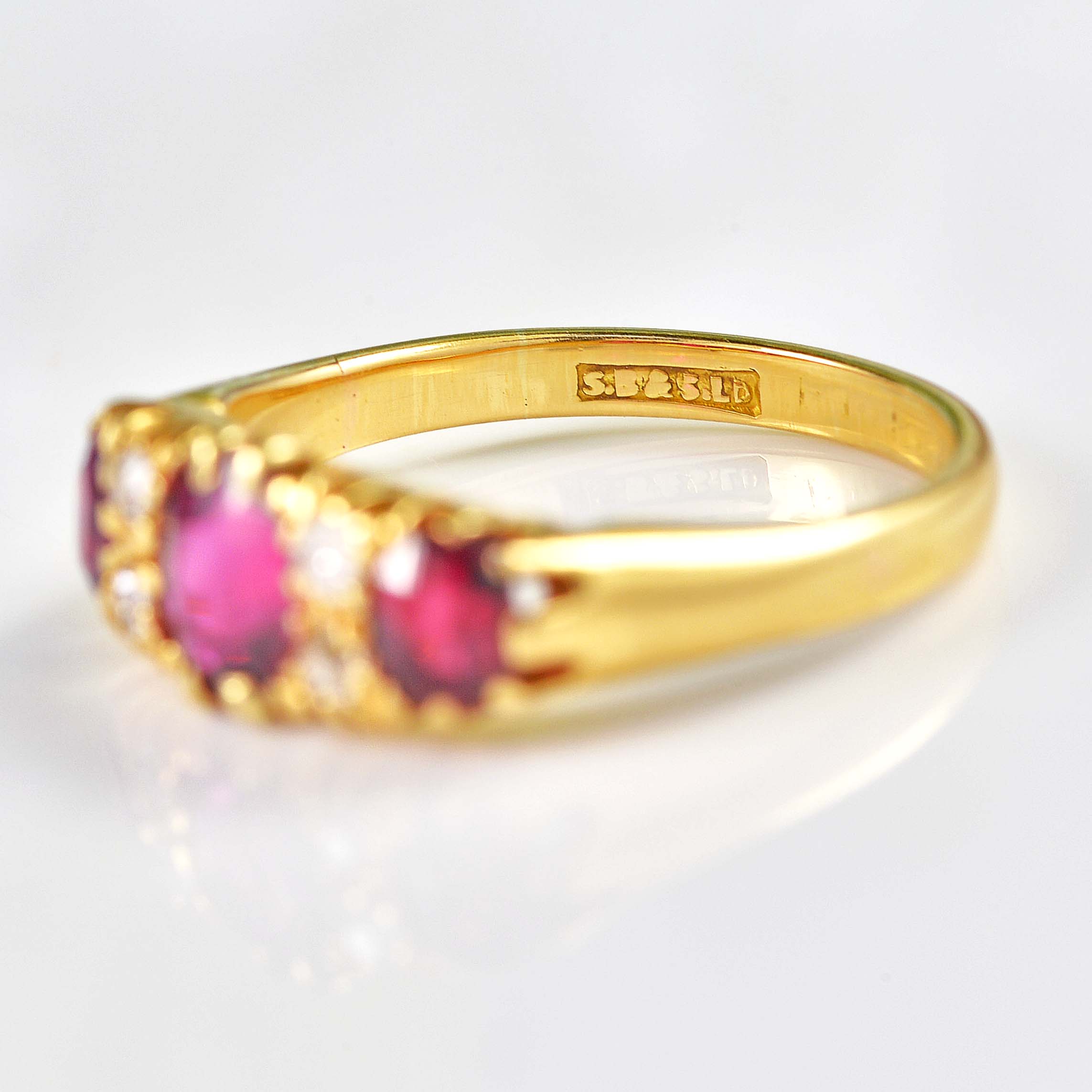 Ellibelle Jewellery Antique Ruby & Old Cut Diamond 18ct Gold Belcher Ring
