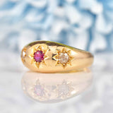 Ellibelle Jewellery Antique Ruby & Old-Cut Diamond 18ct Gold Gypsy Ring