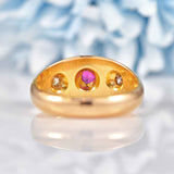 Ellibelle Jewellery Antique Ruby & Old-Cut Diamond 18ct Gold Gypsy Ring