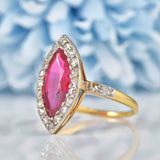 Ellibelle Jewellery Antique Ruby & Rose Cut Diamond Gold Marquise Ring