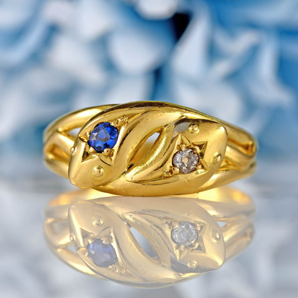 Ellibelle Jewellery Antique Sapphire & Diamond 18ct Gold Snake Ring