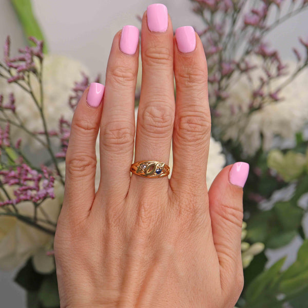 Ellibelle Jewellery Antique Sapphire & Diamond 18ct Gold Snake Ring