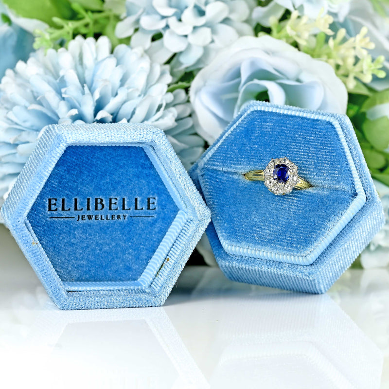 Ellibelle Jewellery Antique Sapphire & Old Cut Diamond 18ct Gold Cluster Ring (0.42cts)