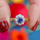 Ellibelle Jewellery Antique Sapphire & Old Cut Diamond 18ct Gold Cluster Ring (0.42cts)