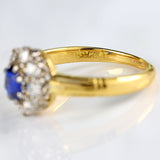 Ellibelle Jewellery Antique Sapphire & Old Cut Diamond 18ct Gold Cluster Ring (0.42cts)