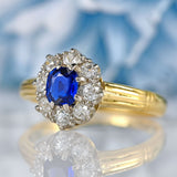 Ellibelle Jewellery Antique Sapphire & Old Cut Diamond 18ct Gold Cluster Ring (0.42cts)