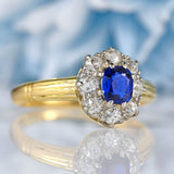 Ellibelle Jewellery Antique Sapphire & Old Cut Diamond 18ct Gold Cluster Ring (0.42cts)