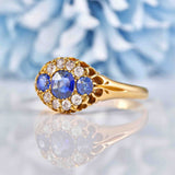 Ellibelle Jewellery Antique Sapphire & Old Mine Cut Diamond 18ct Gold Belcher Ring