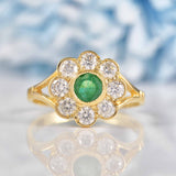 Ellibelle Jewellery Antique Style Emerald & Diamond 9ct Gold Daisy Cluster Ring