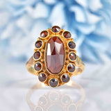 Ellibelle Jewellery Antique Style Garnet 14ct Gold Oval Cluster Ring