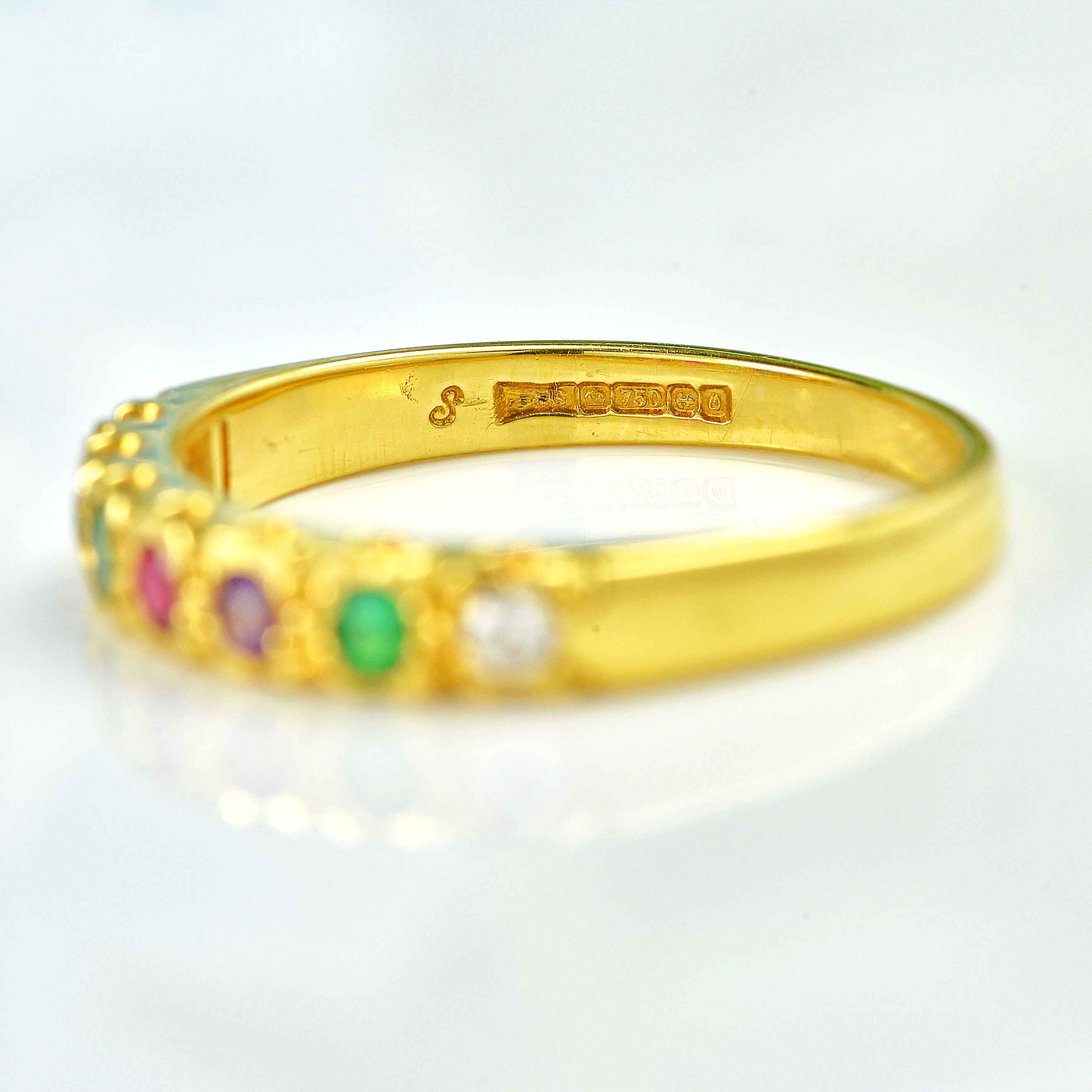 Ellibelle Jewellery Antique Style Multi-Gemstone 'DEAREST' 18ct Gold Acrostic Band Ring