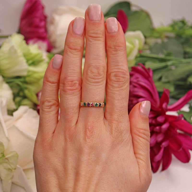 Ellibelle Jewellery Antique Style Multi-Gemstone 'DEAREST' 18ct Gold Acrostic Ring