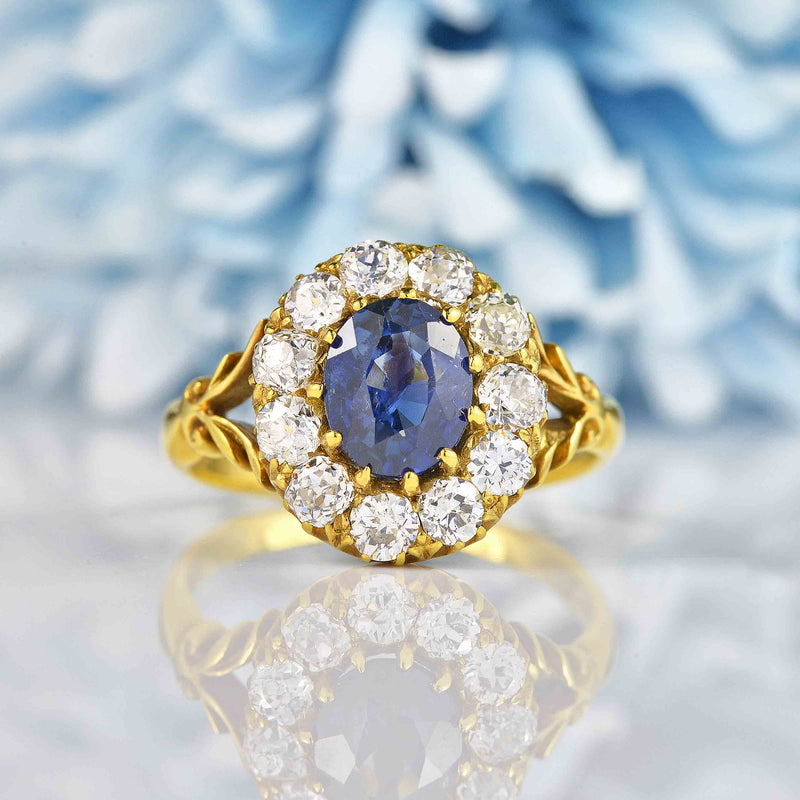Ellibelle Jewellery Antique Style Natural Sapphire & Diamond 18ct Gold Engagement Ring