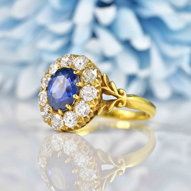 Ellibelle Jewellery Antique Style Natural Sapphire & Diamond 18ct Gold Engagement Ring