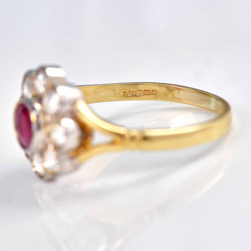 Ellibelle Jewellery Antique Style Ruby & Diamond 9ct Gold Daisy Cluster Ring