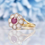 Ellibelle Jewellery Antique Style Ruby & Diamond 9ct Gold Daisy Cluster Ring