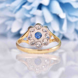 Ellibelle Jewellery Antique Style Sapphire & Diamond 9ct Gold Daisy Cluster Ring