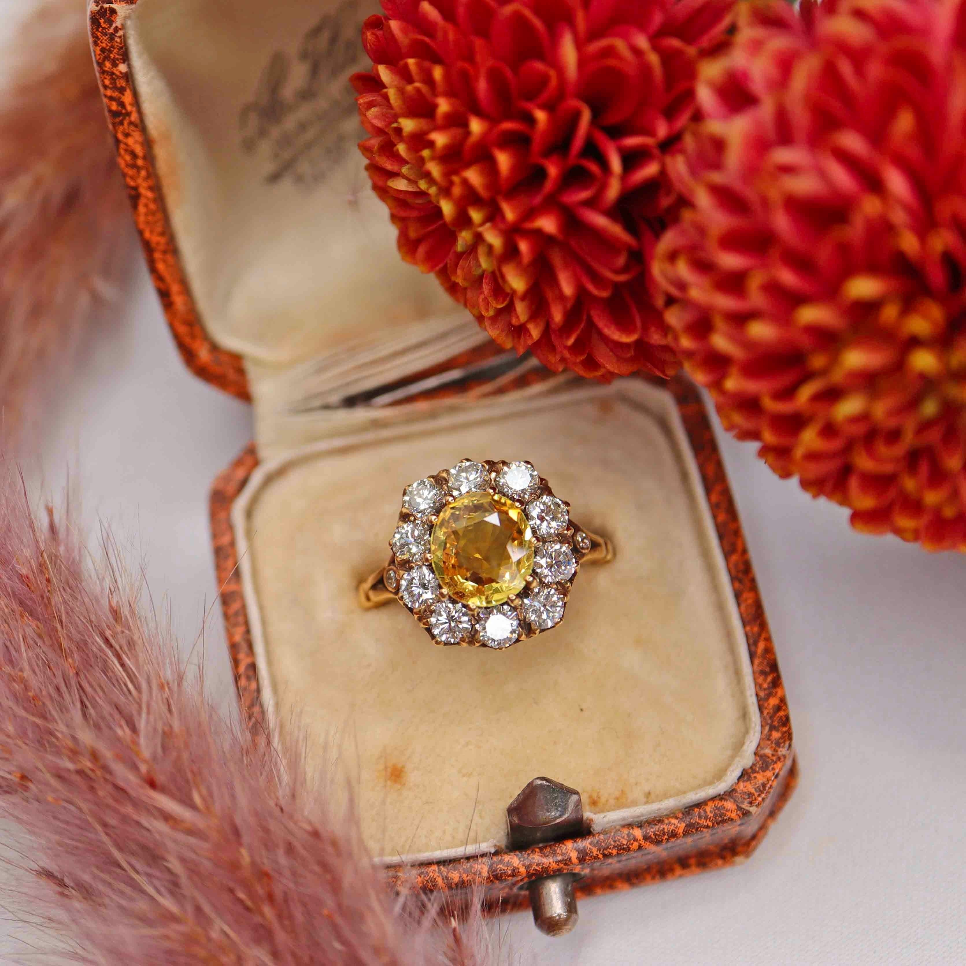 Ellibelle Jewellery Antique Style Yellow Sapphire & Diamond 18ct Gold Engagement Ring