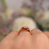 Ellibelle Jewellery Antique Synthetic Ruby & Diamond 18ct Gold Three-Stone Crossover Ring