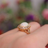 Ellibelle Jewellery Antique Victorian Australian Opal & Old-Cut Diamond 18ct Gold Cluster Ring