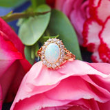 Ellibelle Jewellery Antique Victorian Australian Opal & Old-Cut Diamond 18ct Gold Cluster Ring
