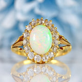 Ellibelle Jewellery Antique Victorian Australian Opal & Old-Cut Diamond 18ct Gold Cluster Ring