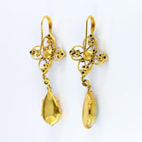 Ellibelle Jewellery Antique Victorian Australian Opal & Rose-Cut Diamond Gold Drop Earrings