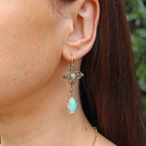 Ellibelle Jewellery Antique Victorian Australian Opal & Rose-Cut Diamond Gold Drop Earrings