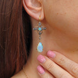 Ellibelle Jewellery Antique Victorian Australian Opal & Rose-Cut Diamond Gold Drop Earrings
