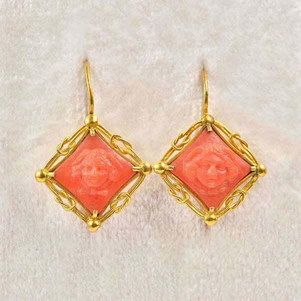 Ellibelle Jewellery Antique Victorian Coral & Gold Drop Earrings