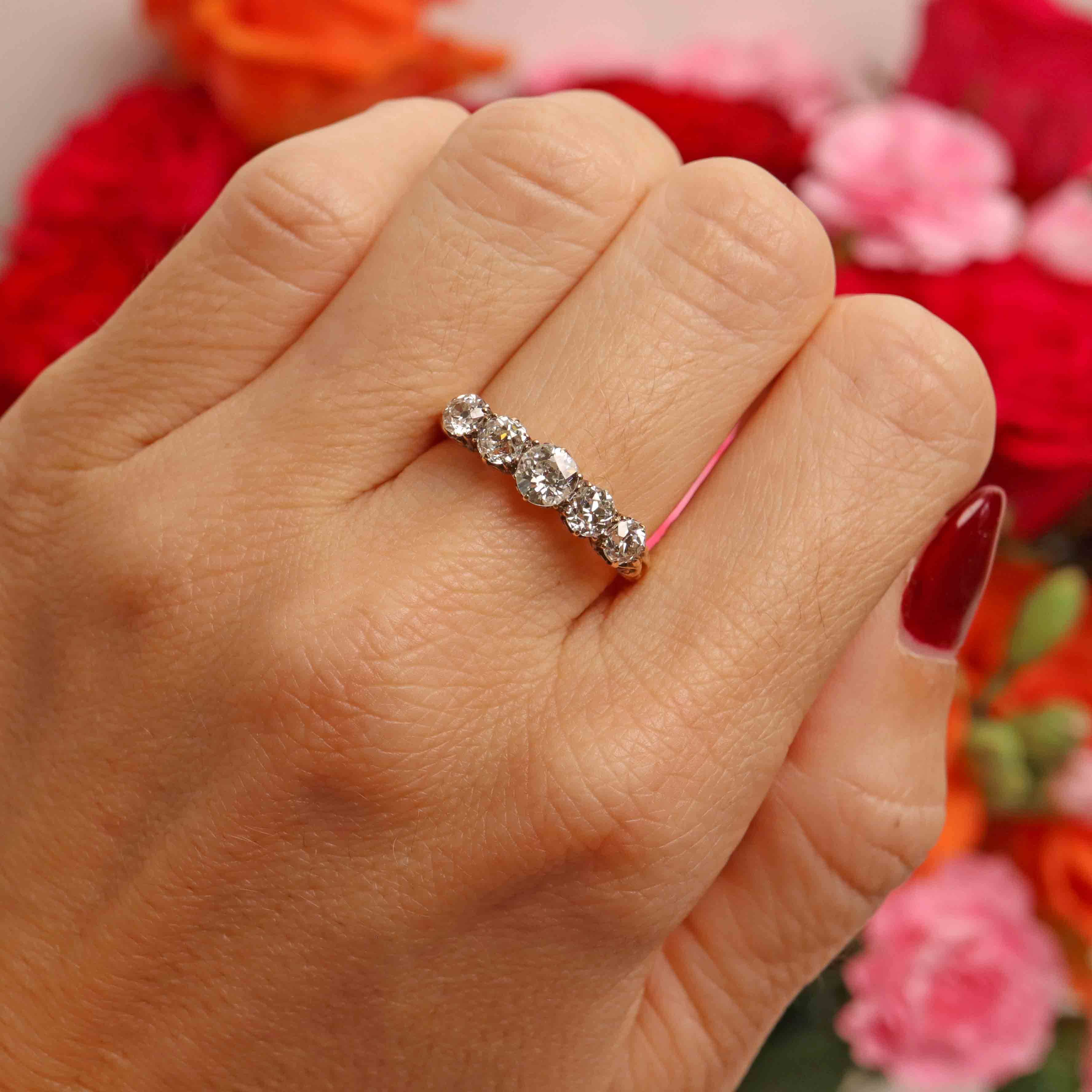 Ellibelle Jewellery Antique Victorian Diamond 18ct Gold Five Stone Ring (1.45cts)