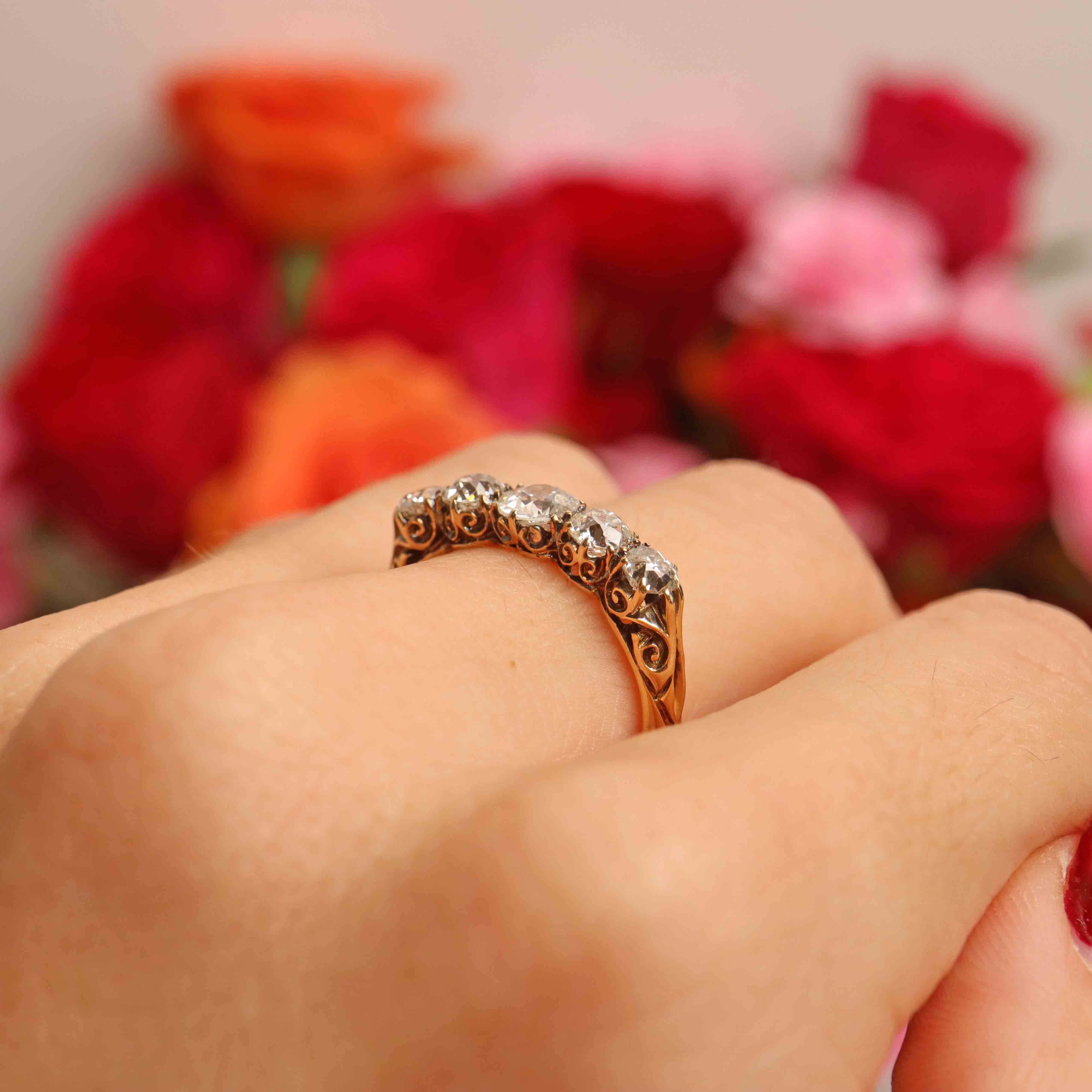 Ellibelle Jewellery Antique Victorian Diamond 18ct Gold Five Stone Ring (1.45cts)