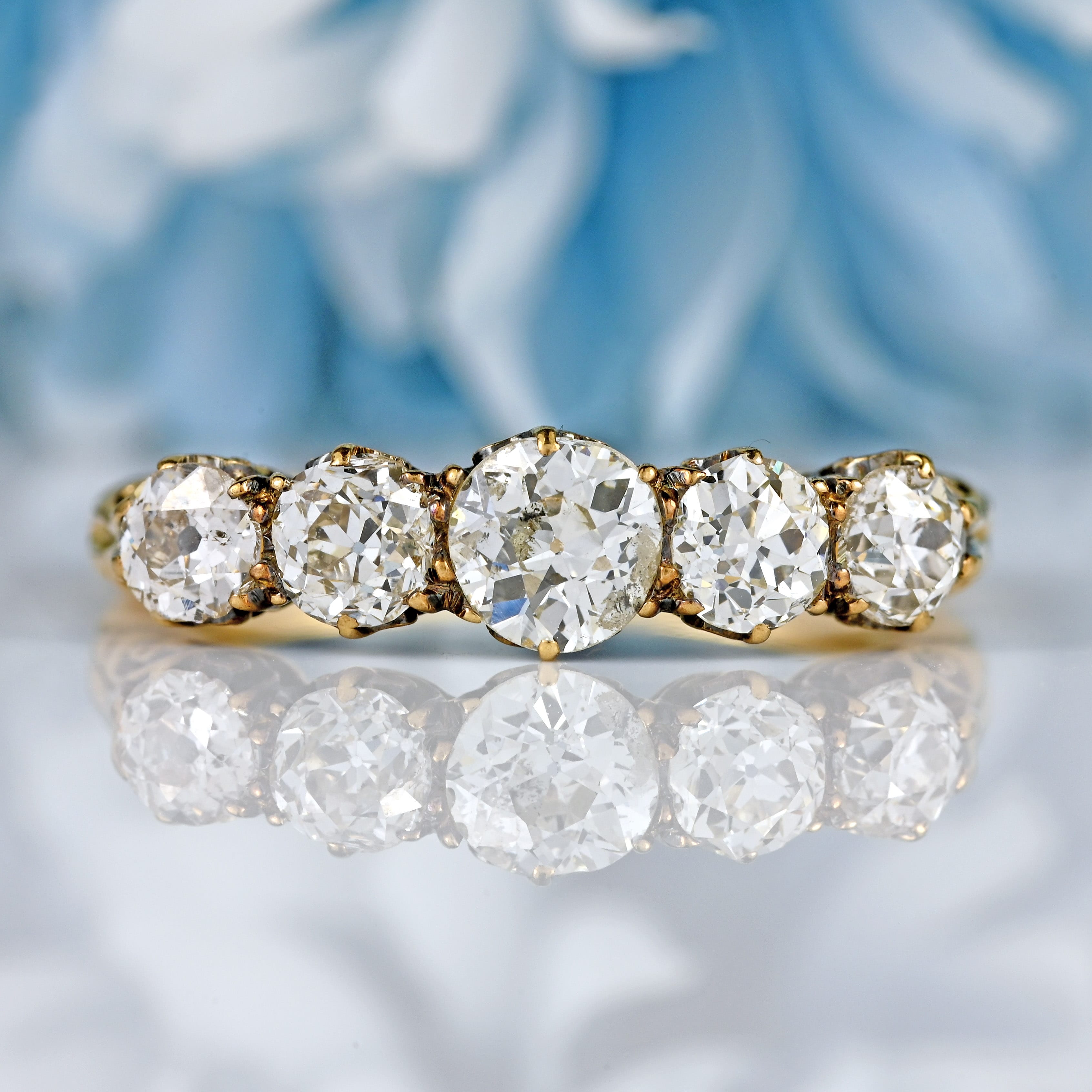 Ellibelle Jewellery Antique Victorian Diamond 18ct Gold Five Stone Ring (1.45cts)