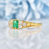 Ellibelle Jewellery Antique Victorian Emerald & Diamond Carved Half-Hoop Ring
