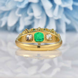 Ellibelle Jewellery Antique Victorian Natural Emerald & Diamond Carved Half-Hoop Ring
