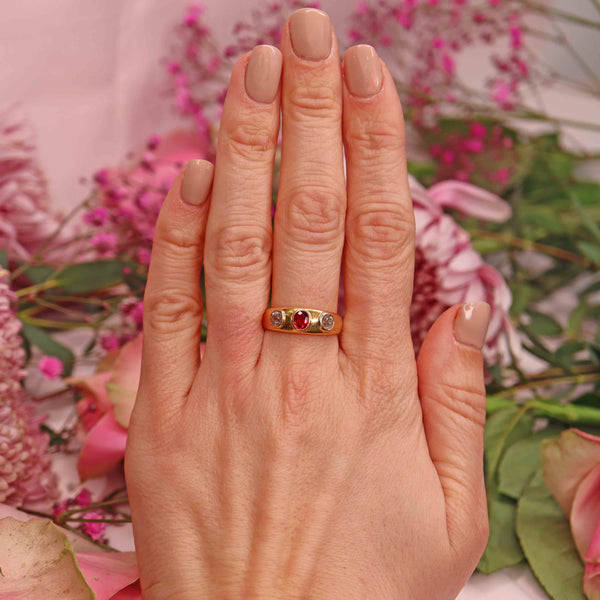 Ellibelle Jewellery Antique Victorian Natural Ruby & Old Cut Diamond Gold Gypsy Ring