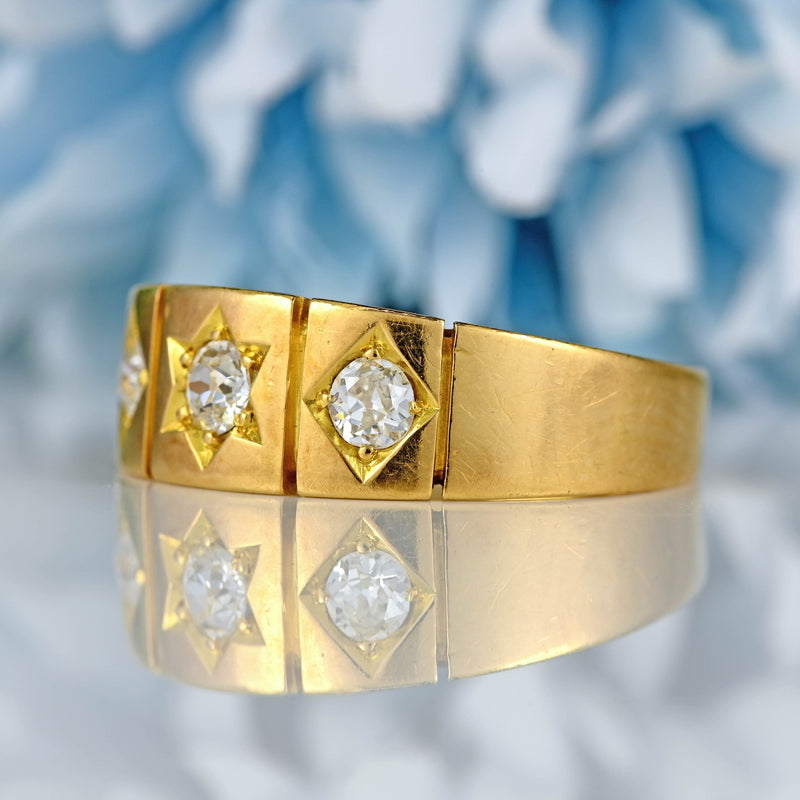 Ellibelle Jewellery Antique Victorian Old-Cut Diamond 18ct Gold Three-Stone Gypsy Ring