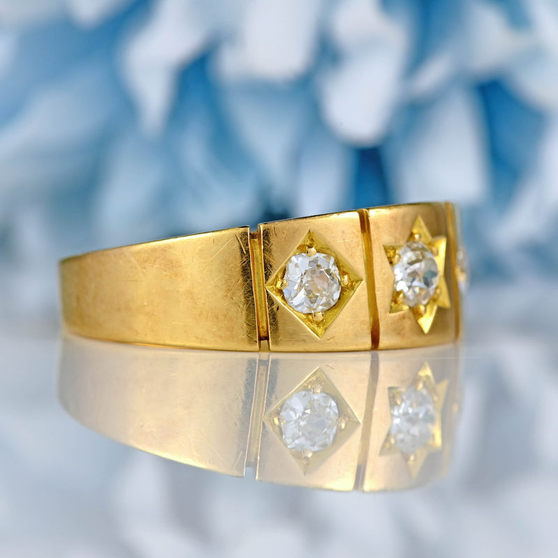 Ellibelle Jewellery Antique Victorian Old-Cut Diamond 18ct Gold Three-Stone Gypsy Ring