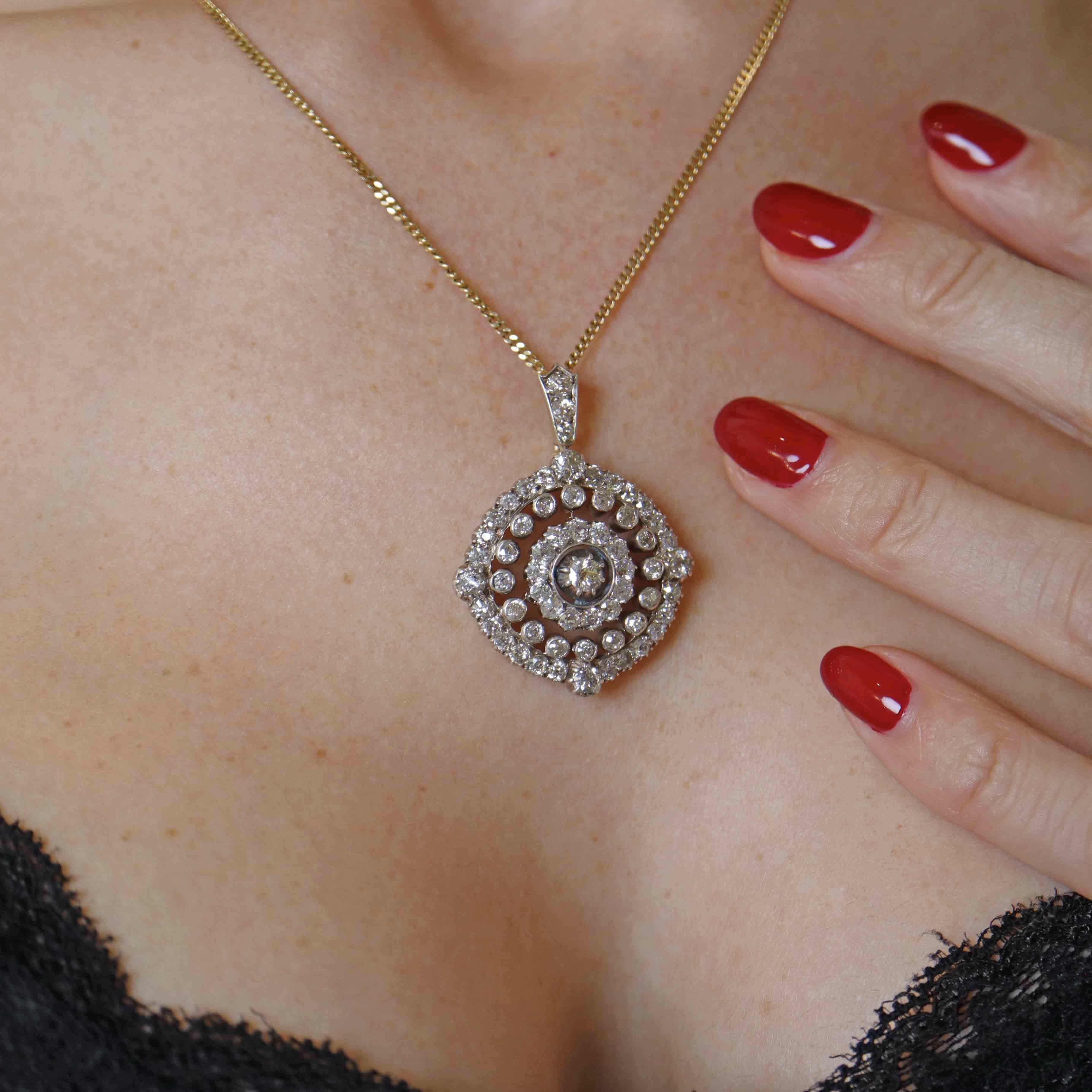 Ellibelle Jewellery Antique Victorian Old-Cut Diamond Cluster Pendant (3.58cts)