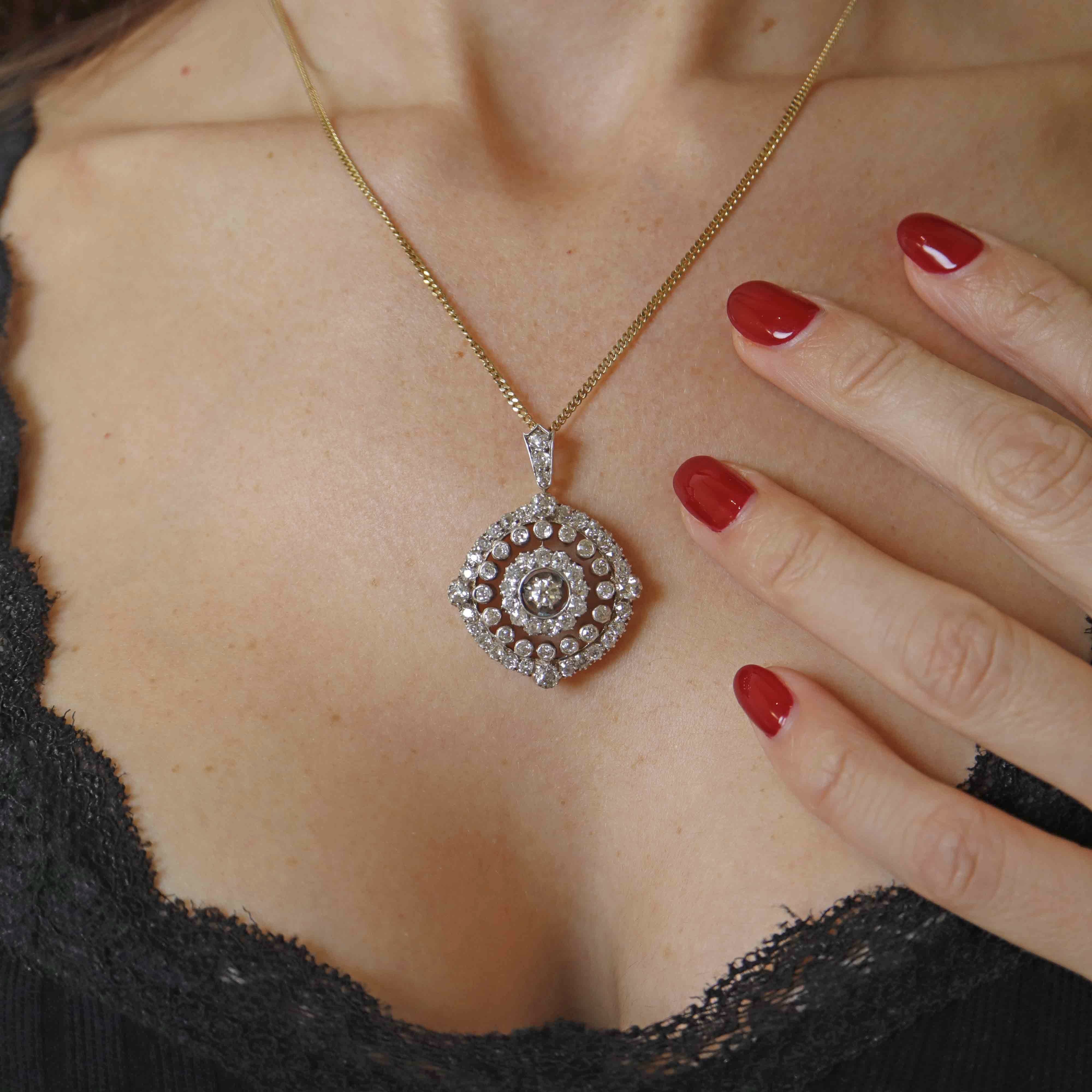 Ellibelle Jewellery Antique Victorian Old-Cut Diamond Cluster Pendant (3.58cts)