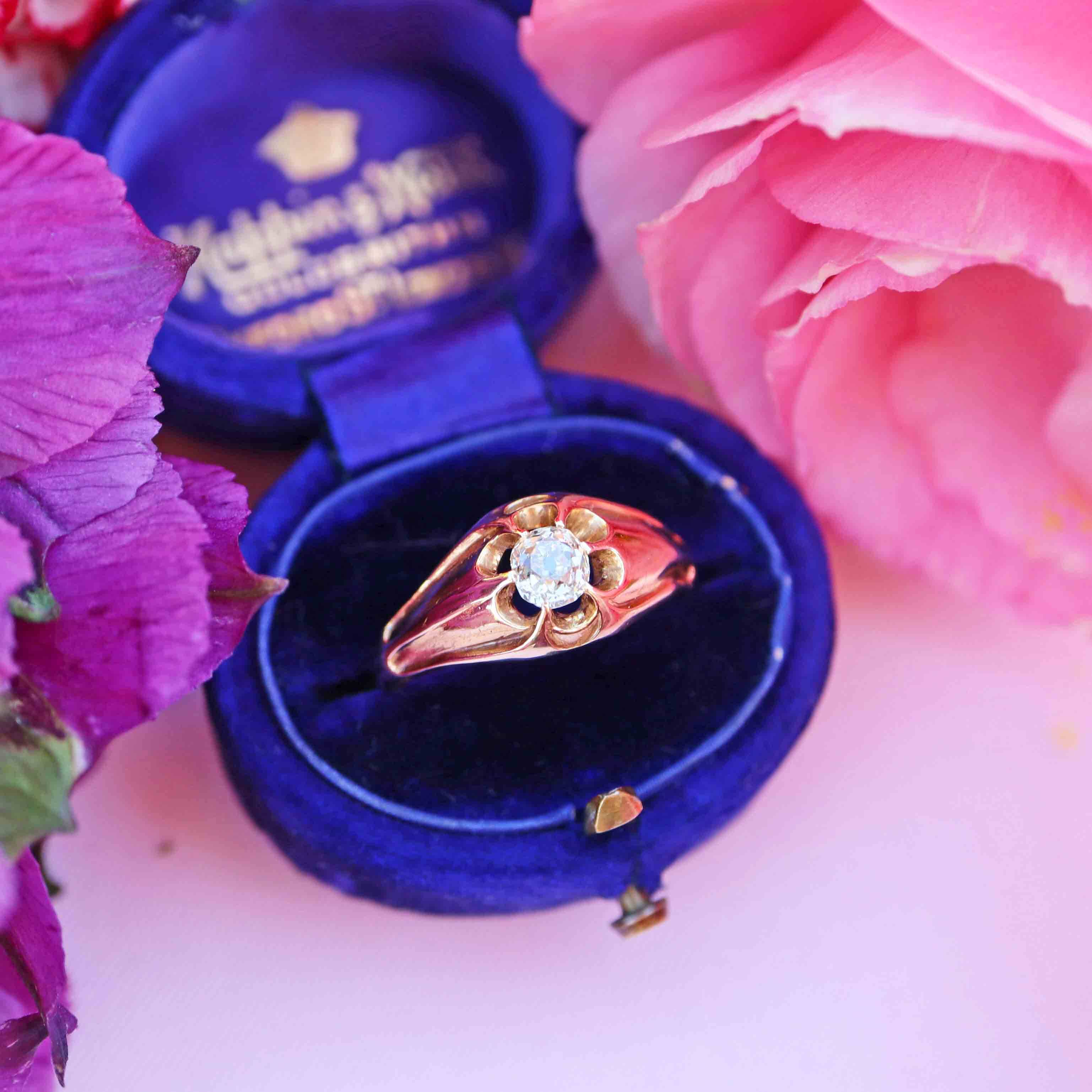 Ellibelle Jewellery Antique Victorian Old-Mine-Cut Diamond 18ct Gold Solitaire Ring (0.40cts)