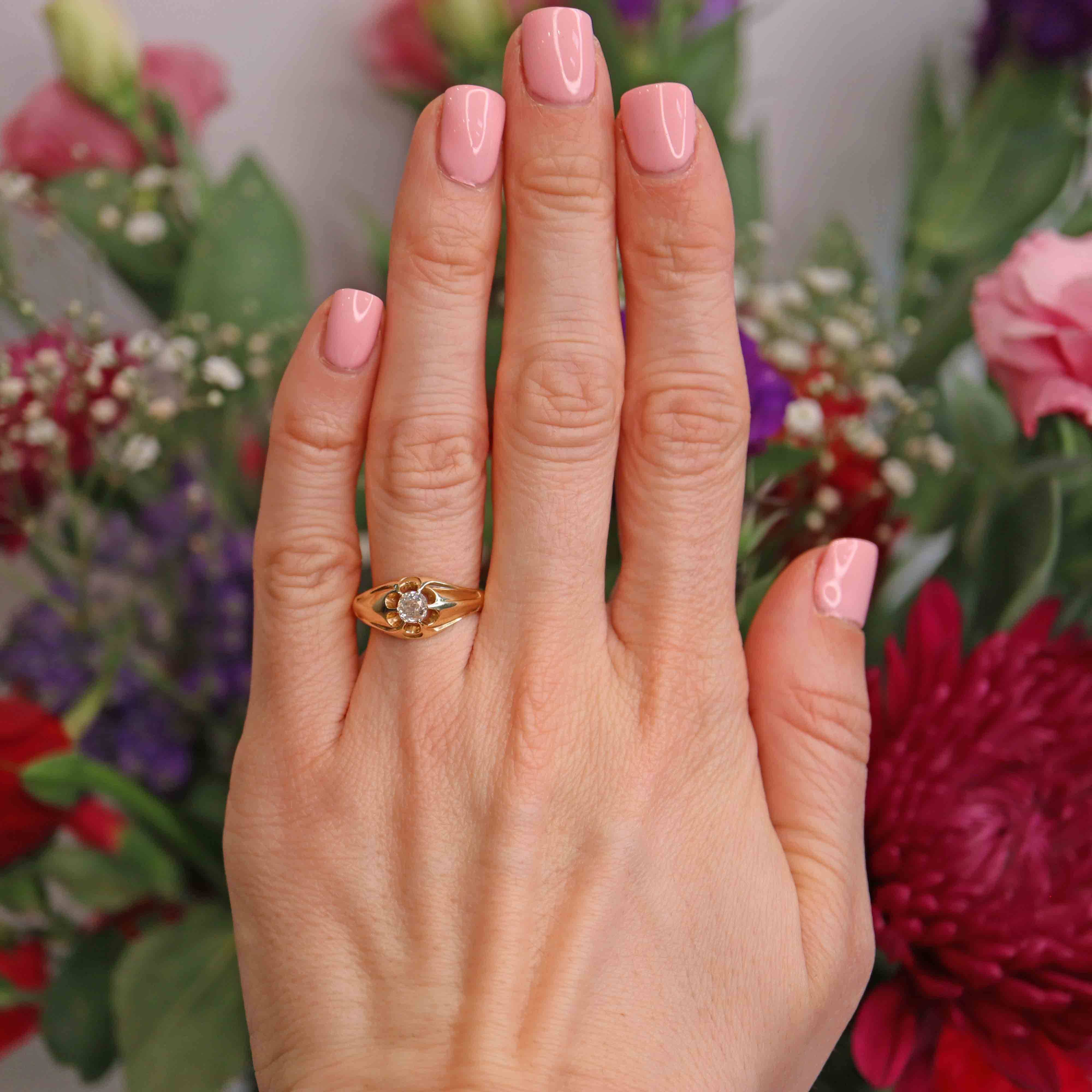 Ellibelle Jewellery Antique Victorian Old-Mine-Cut Diamond 18ct Gold Solitaire Ring (0.40cts)