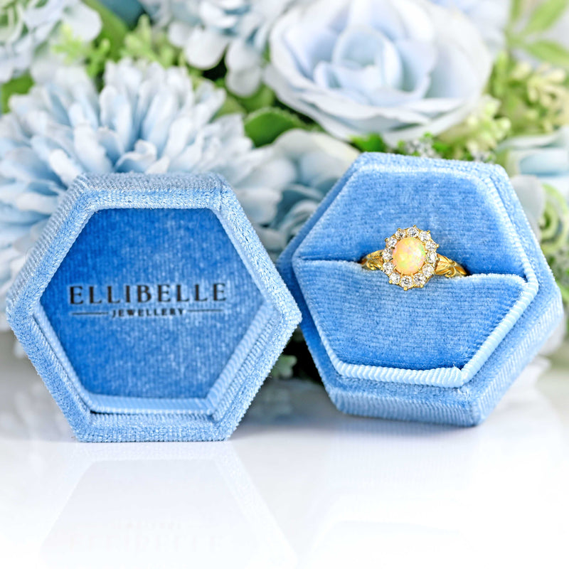 Ellibelle Jewellery Antique Victorian Opal & Old Cut Diamond 18ct Gold Cluster Ring