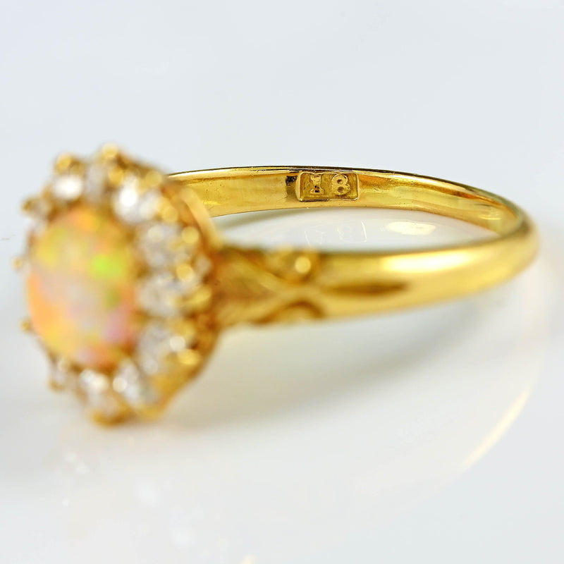 Ellibelle Jewellery Antique Victorian Opal & Old Cut Diamond 18ct Gold Cluster Ring