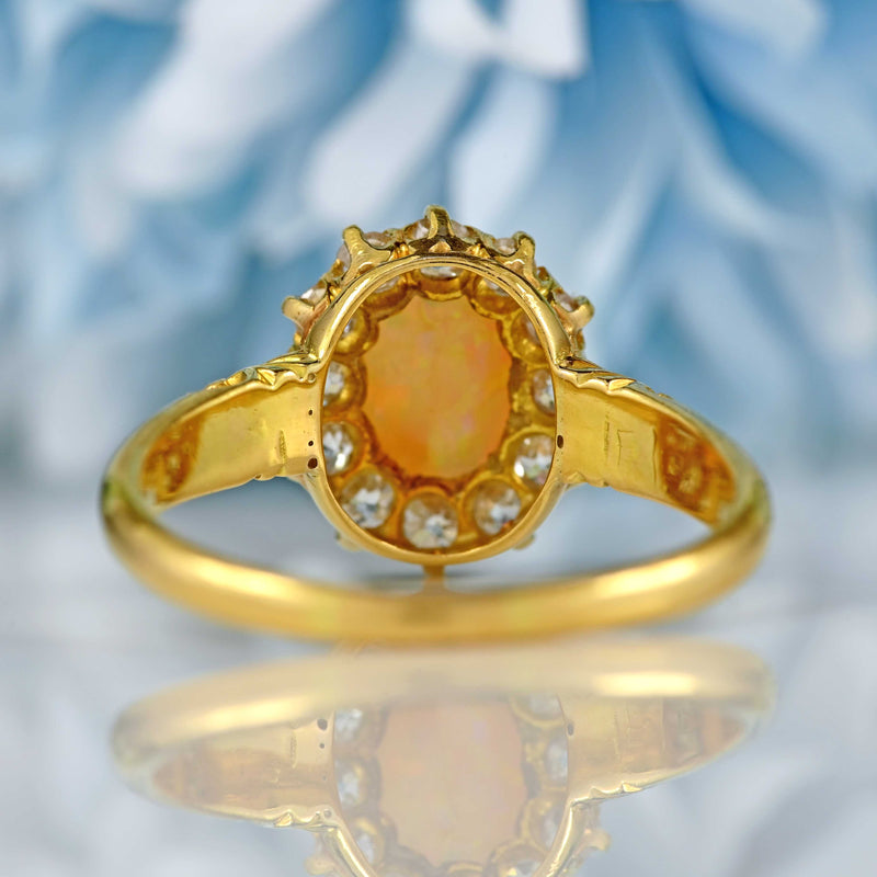 Ellibelle Jewellery Antique Victorian Opal & Old Cut Diamond 18ct Gold Cluster Ring