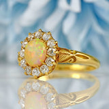 Ellibelle Jewellery Antique Victorian Opal & Old Cut Diamond 18ct Gold Cluster Ring