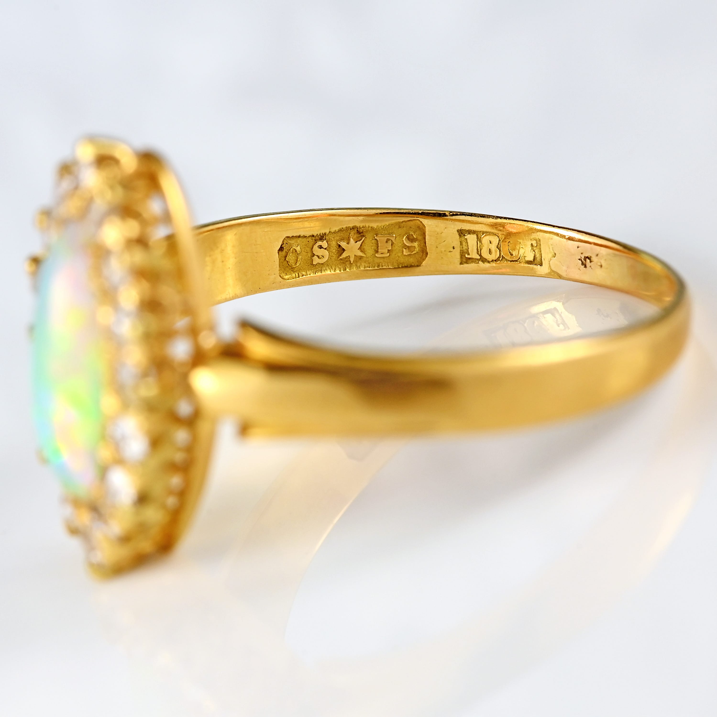 Ellibelle Jewellery Antique Victorian Opal & Old-Cut Diamond 18ct Gold Marquise Cluster Ring