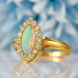 Ellibelle Jewellery Antique Victorian Opal & Old-Cut Diamond 18ct Gold Marquise Cluster Ring